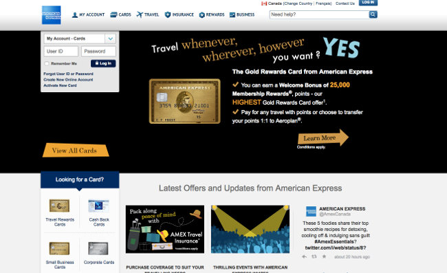 Image of American Express Homepage